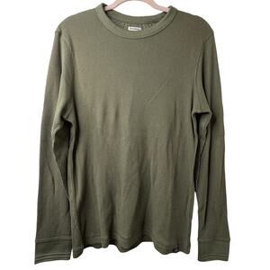 M Faherty Shirt Thermal Waffle Knit Long Sleeve Green Crew Neck Mens Pima Cotton